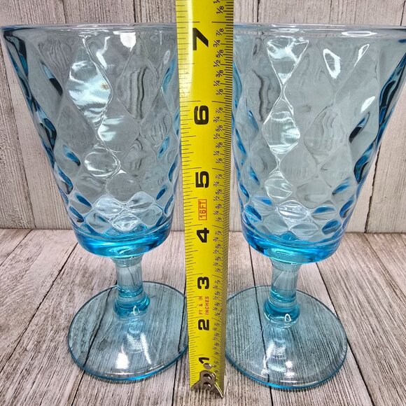 Vtg EAPG Bryce Brothers Style Water Goblets 7" Sky Blue Diamond Quilted Set of 2 - Picture 4 of 7